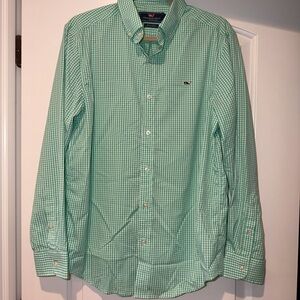 Vineyard Vines Whale Green Gingham Shirt
